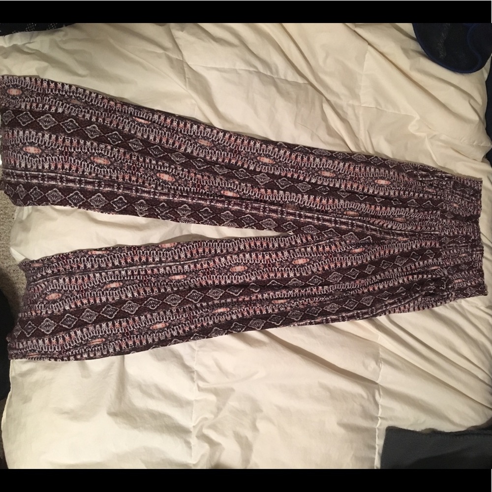 Pink and maroon patterned flare pants